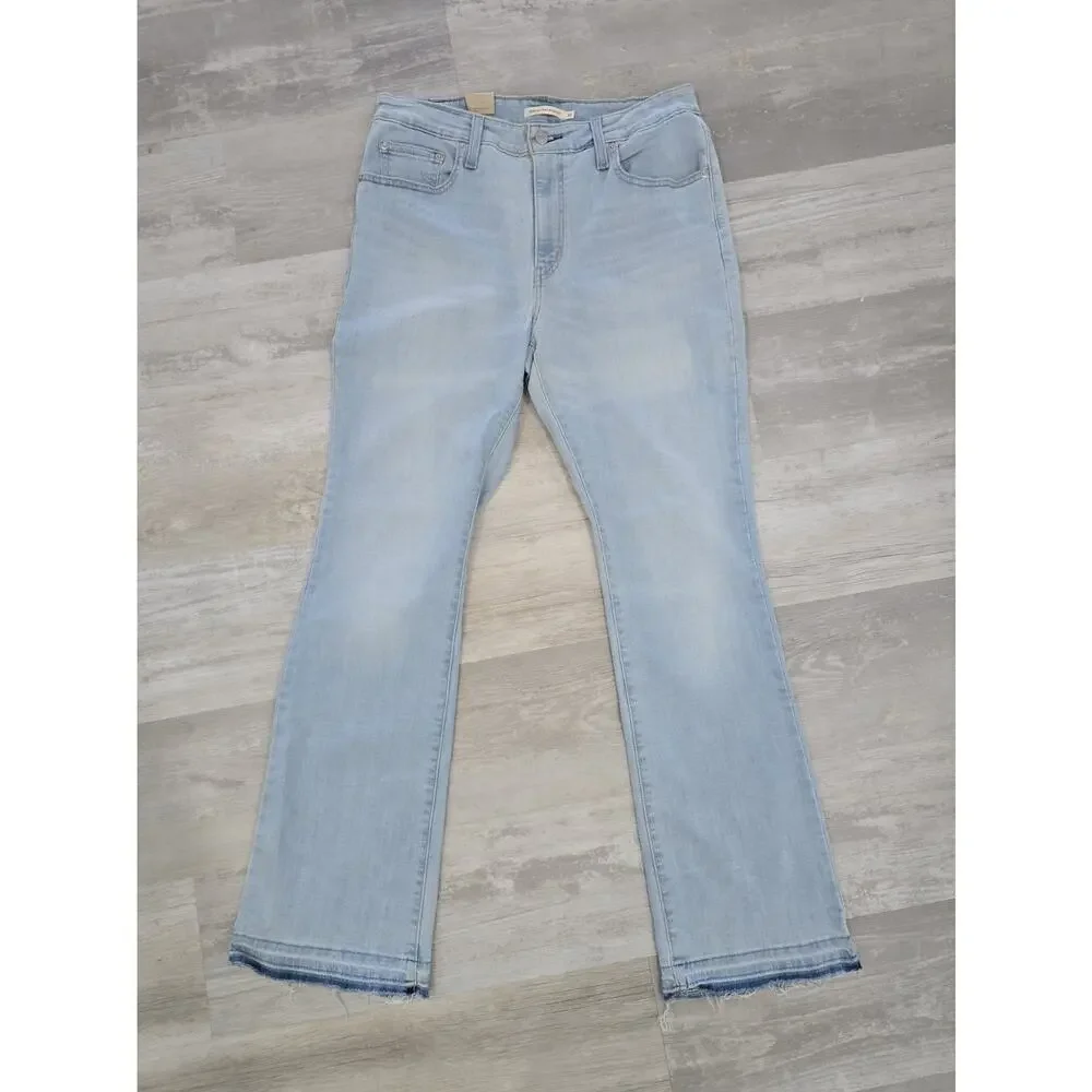 Levi's 725 High Rise Bootcut Jeans Women's NWT Size 32 Light Wash Frayed Raw Hem